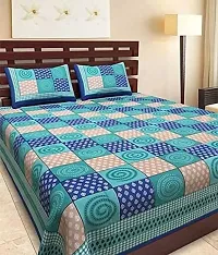 Butea Crape Double Bedsheet (210*245cm) with 2 Pillow Cover ( 45*70cm)/ Chakri (Blue)-thumb3