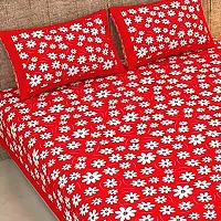 Butea Crape Double Bedsheet (210*245cm) with 2 Pillow Cover ( 45*70cm)/Curve Flower (Red)-thumb3