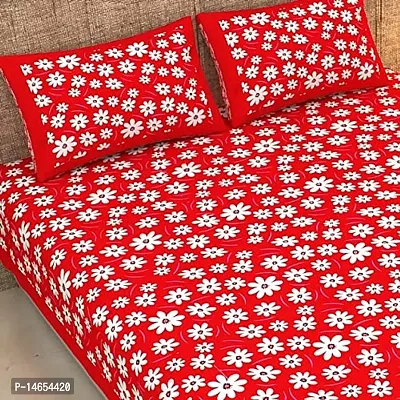 Butea Crape Double Bedsheet (210*245cm) with 2 Pillow Cover ( 45*70cm)/Curve Flower (Red)-thumb4