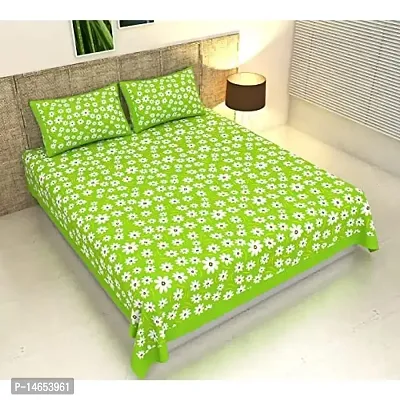 Butea Crape Double Bedsheet (210*245cm) with 2 Pillow Cover ( 45*70cm)/Curve Flower (Green)-thumb0