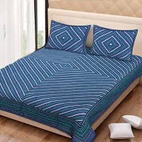 Butea Crape Double Bedsheet (210 * 245cm) with 2 Pillow Cover (45 * 70cm)/ Lahariya (Blue)-thumb2