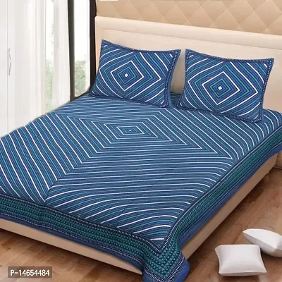 Butea Crape Double Bedsheet (210 * 245cm) with 2 Pillow Cover (45 * 70cm)/ Lahariya (Blue)-thumb3