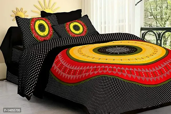 Butea Crape Double Bedsheet (210*245cm) with 2 Pillow Cover ( 45*70cm)/Bandhej (Black)