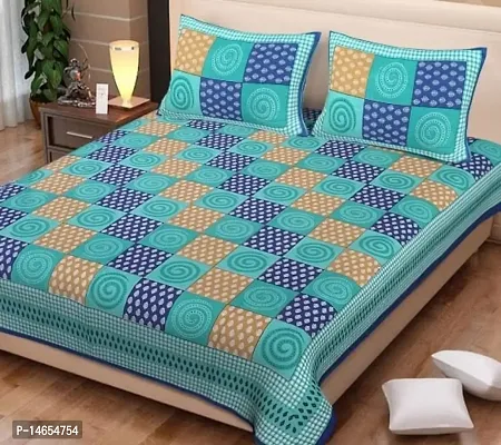 Butea Crape Double Bedsheet (210*245cm) with 2 Pillow Cover ( 45*70cm)/ Chakri (Blue)