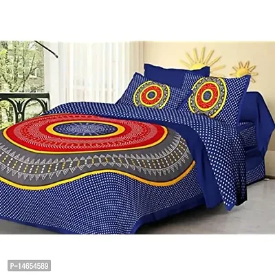 Butea Crape Double Bedsheet (210*245cm) with 2 Pillow Cover ( 45*70cm)/Bandhej (Blue)-thumb3