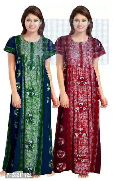 Stylish Multicoloured Cotton Printed Nightdress For Women Pack Of 2