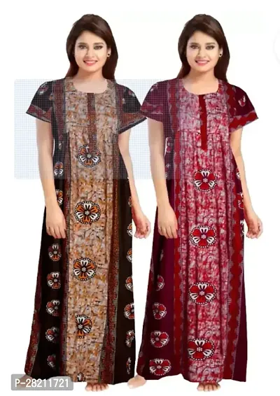 Stylish Multicoloured Cotton Printed Nightdress For Women Pack Of 2-thumb0