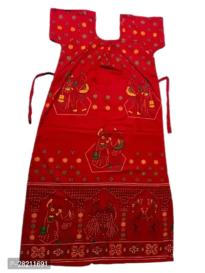 Stylish Red Cotton Printed Nightdress For Women-thumb0