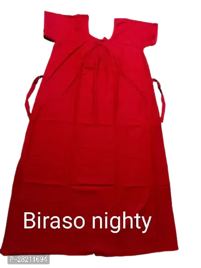 Stylish Red Cotton Solid Nightdress For Women-thumb0