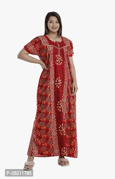 Stylish Red Cotton Printed Nightdress For Women