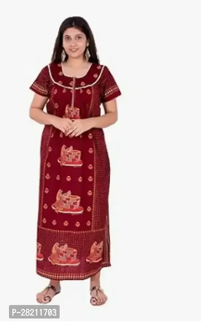 Stylish Maroon Cotton Printed Nightdress For Women-thumb0