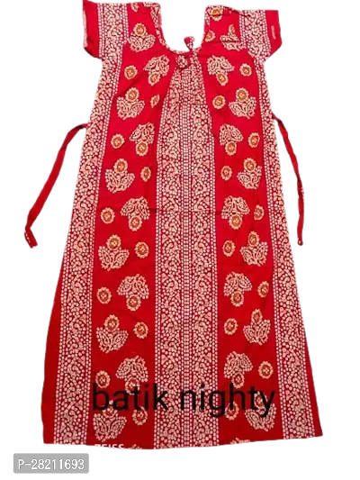 Stylish Red Cotton Printed Nightdress For Women