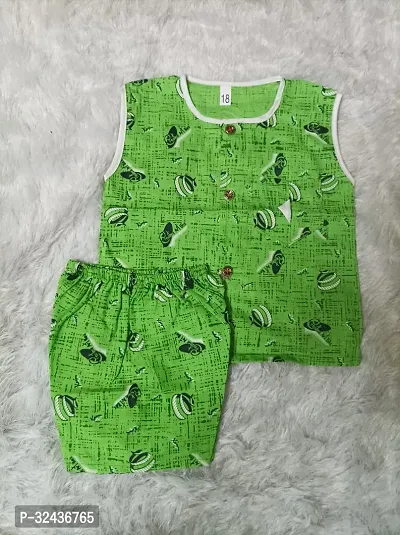 Stylish Green Cotton Printed Top With Bottom Set For Girl-thumb0