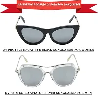 VAST&#174; Cat Eye Sunglasses For Women Ladies Girls UV Protected Latest Stylish Goggles (Combo- SilverMirror, BlackSilver)-thumb1