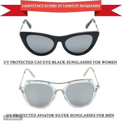 VAST&#174; Cat Eye Sunglasses For Women Ladies Girls UV Protected Latest Stylish Goggles (Combo- SilverMirror, BlackSilver)-thumb2