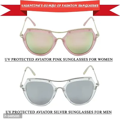 VAST&#174; Aviator Sunglasses For Men Latest And For Women Stylish Sunglasses Driving Sunglasses (PinkMirror, SilverMirror)-thumb2