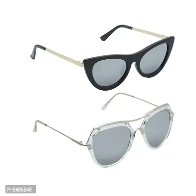 VAST&#174; Cat Eye Sunglasses For Women Ladies Girls UV Protected Latest Stylish Goggles (Combo- SilverMirror, BlackSilver)-thumb3