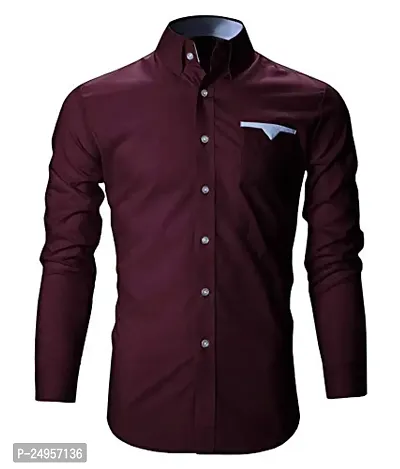 Life Roads Men's Slim Fit Regular Cotton Maroon Solid Shirt-thumb0