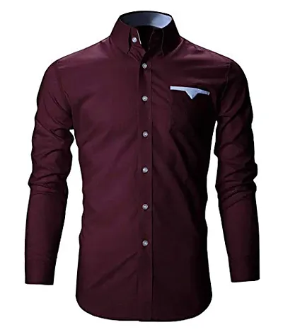 Life Roads Men's Slim Fit Regular Cotton Maroon Solid Shirt