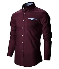 Life Roads Men's Slim Fit Regular Cotton Maroon Solid Shirt-thumb2