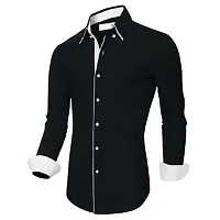 LIFE ROADS Men's Slim Fit Regular Fit, Piping Cotton Solid Shirt-thumb1