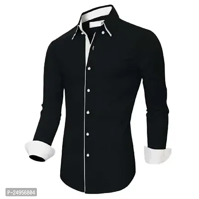 LIFE ROADS Men's Slim Fit Regular Fit, Piping Cotton Solid Shirt-thumb2