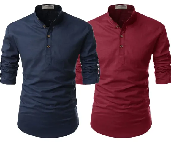 Reliable Cotton Solid Short Kurtas For Men Pack Of 2