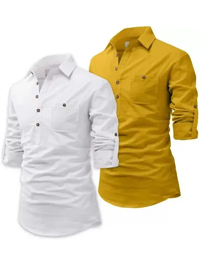 Reliable Cotton Solid Short Kurtas For Men Pack Of 2