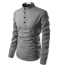 LIFE ROADS Full Sleeve Chinese/Rounded/Mandarin Collar Pure Cotton Casual, Wedding, Party, Festival Stylish Latest Slim fit Kurta Style Comfortable Shirt for Men and Boys.-thumb2