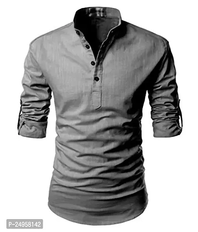 LIFE ROADS Full Sleeve Chinese/Rounded/Mandarin Collar Pure Cotton Casual, Wedding, Party, Festival Stylish Latest Slim fit Kurta Style Comfortable Shirt for Men and Boys.-thumb0