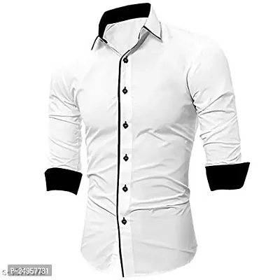 LIFE ROADS Men's Slim Fit Regular Fit, Piping Cotton Solid Shirt-thumb3