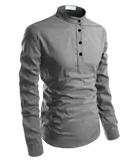 LIFE ROADS Full Sleeve Chinese/Rounded/Mandarin Collar Pure Cotton Casual, Wedding, Party, Festival Stylish Latest Slim fit Kurta Style Comfortable Shirt for Men and Boys.-thumb3