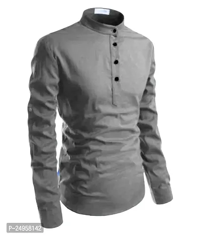 LIFE ROADS Full Sleeve Chinese/Rounded/Mandarin Collar Pure Cotton Casual, Wedding, Party, Festival Stylish Latest Slim fit Kurta Style Comfortable Shirt for Men and Boys.-thumb4