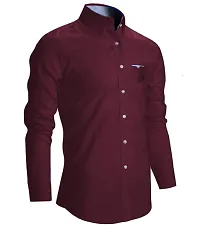 Life Roads Men's Slim Fit Regular Cotton Maroon Solid Shirt-thumb3