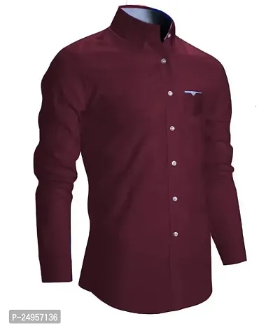 Life Roads Men's Slim Fit Regular Cotton Maroon Solid Shirt-thumb4