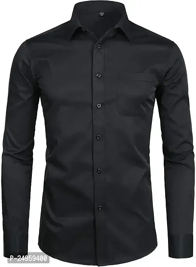 Life Roads Long Sleeve Premium Soft Cotton Solid Color Regular Spread Collar, Latest Slim/Smart fit Shirt for Men. Black