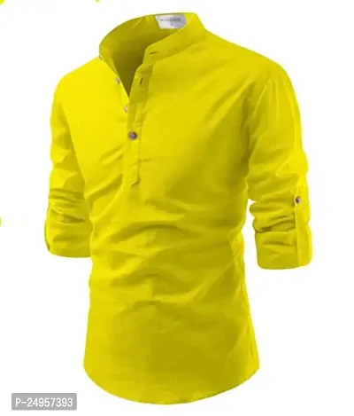 LIFE ROADS Cotton Solid Casual Slim Fit Chinese Collor Short Kurta for Men