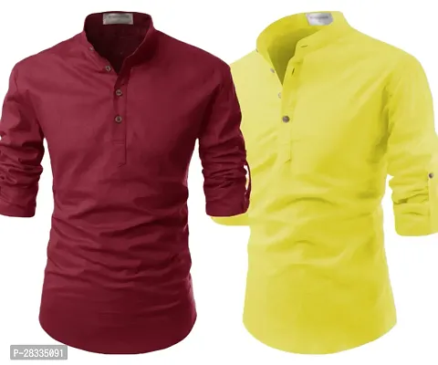 Reliable Cotton Solid Short Kurtas For Men Pack Of 2