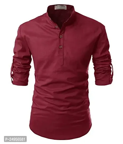 LIFE ROADS Cotton Solid Casual Slim Fit Chinese Collor Short Kurta for Men-thumb0