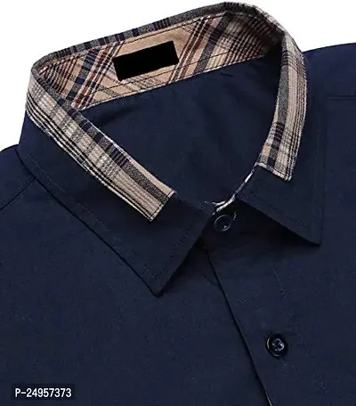 LifeRoads Long Sleeve Premium Soft Cotton Checkered Collar Design Regular Spread Collar, Button up Closure Casual Slim/Smart fit Lightweight Shirt for Men's and Boys.-thumb3