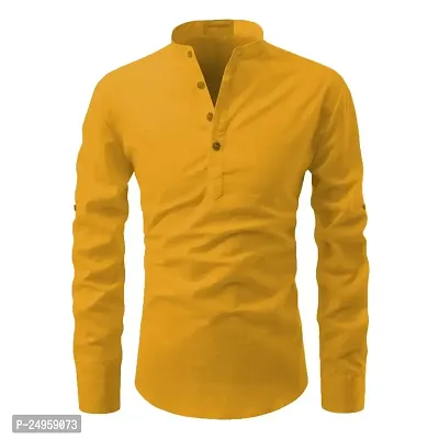 LIFE ROADS Full Sleeve Chinese/Rounded/Mandarin Collar Pure Cotton Casual, Wedding, Party, Festival Stylish Latest Slim fit Kurta Style Comfortable Shirt for Men and Boys.-thumb3