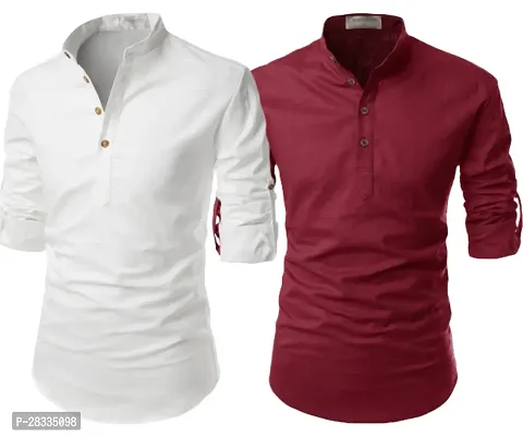 Reliable Cotton Solid Short Kurtas For Men Pack Of 2-thumb0