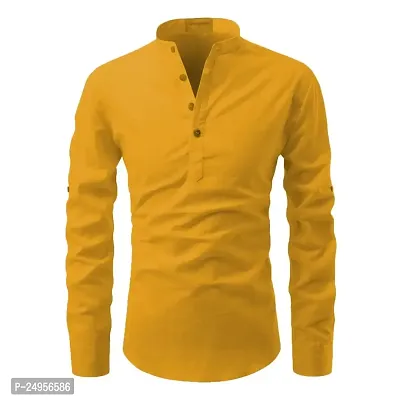 LIFE ROADS Full Sleeve Chinese/Rounded/Mandarin Collar Pure Cotton Casual, Wedding, Party, Festival Stylish Latest Slim fit Kurta Style Comfortable Shirt for Men and Boys.-thumb3