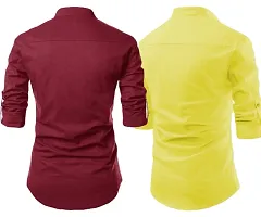 LIFE ROADS Long Sleeve Premium Soft Cotton Solid Color Regular Spread Collar, Latest Slim/Smart fit Pack of 2 Kurta for Men. Maroon, Yellow-thumb1