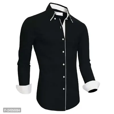 LIFE ROADS Men's Slim Fit Regular Fit, Piping Cotton Solid Shirt-thumb4