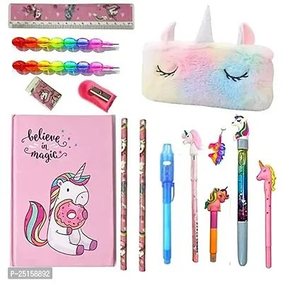 Unicorn Stationery Pouch with 15 Pcs Stationery Combo Pack for Girls-thumb0