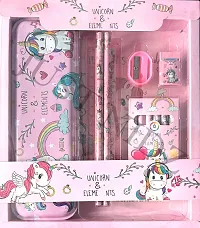 Combo Unicorn Stationery Gift Set for Girls Birthday Return Gift Set Unicorn School Stationery Set for Girls, Unicorn Fur Pencil Case/Pouch Geometry Box with Stationery-thumb2