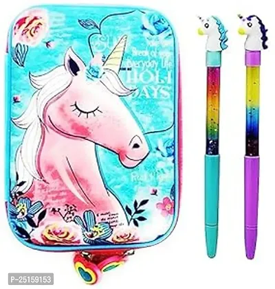 Blue Unicorn Stationery Combo for Birthday Gifts and Return Gifts Set 1-Unicorn Pouch and 2-Unicorn Pen-thumb0