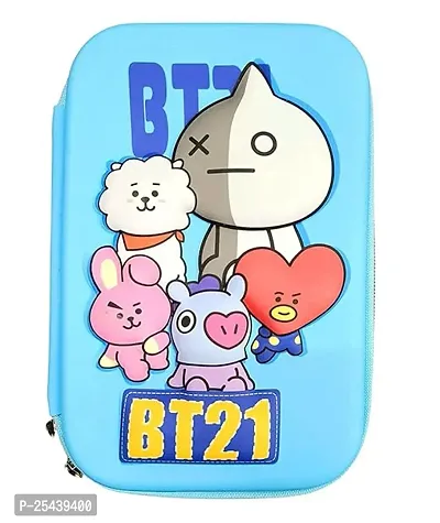 BTS, BT-21 EVA Embossed Pencil Box Cute 3D Large Capacity Pencil Pouch Hardtop Case Pouch Organizer for Girls Boys Kids School Stationery Large Pouch for Kids for School Return Gift for Kids