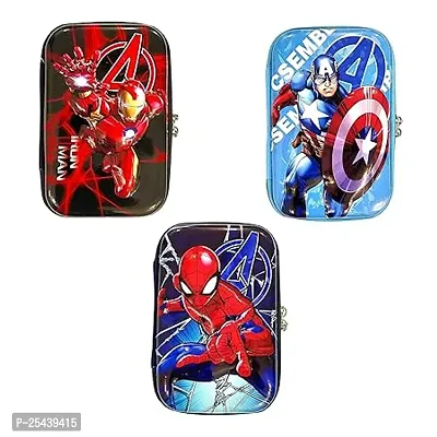 New Superhero Embossed Pencil Box Cute Spiderman Pencil Case Large Capacity Hardtop EVA Pencil Case Pouch Organizer for Boys Girls Kids (PACK OF 1)-thumb0